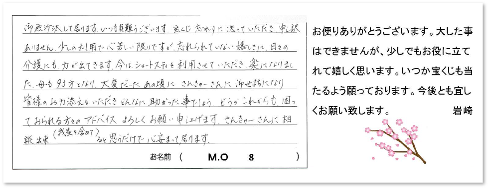 株式会社さんきゅーご利用者さまからのありがとうのお便り